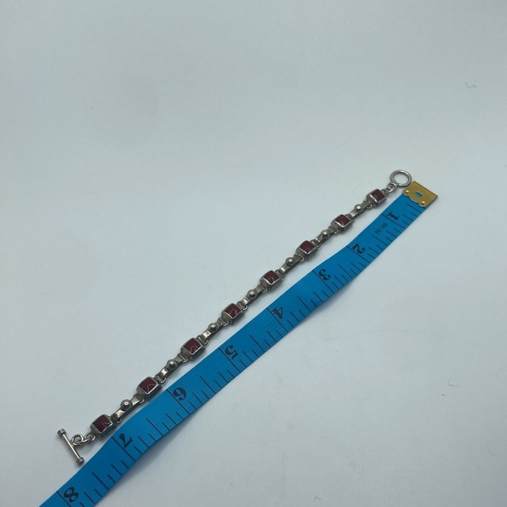 STERLING Silver Jasper Stone Panel Link Toggle Clasp Bracelet 7.5” - Vintage - Picture 8 of 8